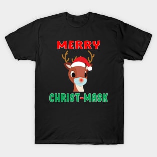 Merry Christmask Rudolph Red Nose Mask Reindeer. T-Shirt